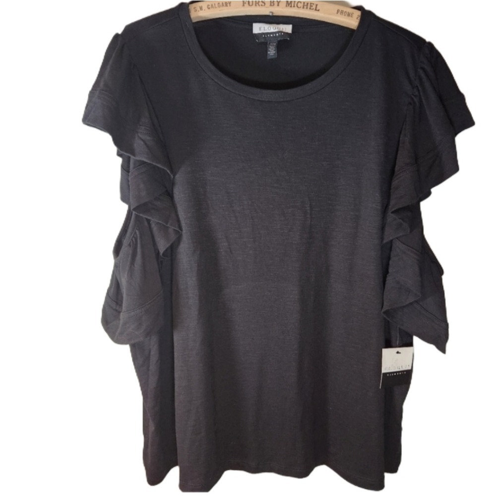 Eloquii 18/20 Black Ruffle Sleeve Top Rayon blend